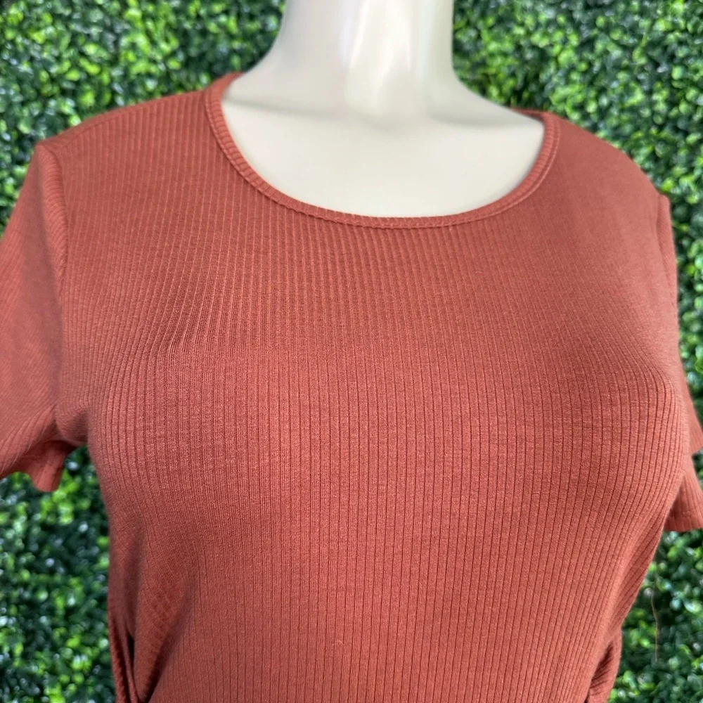 Nwt Chocolate brown ribbed asymmetrical faux‎  Dress